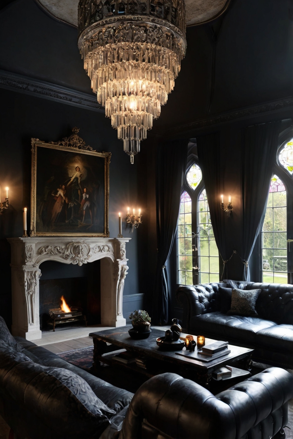 Gothic home decor, Gothic furniture, Gothic interior design, Dark living room, Dramatic home design