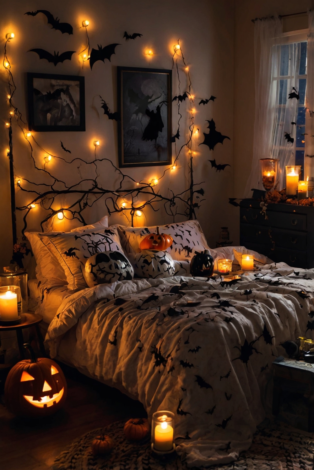 Halloween bedroom decor, spooky bedroom ideas, haunted house decor, eerie bedroom decorations, creepy bedroom designs