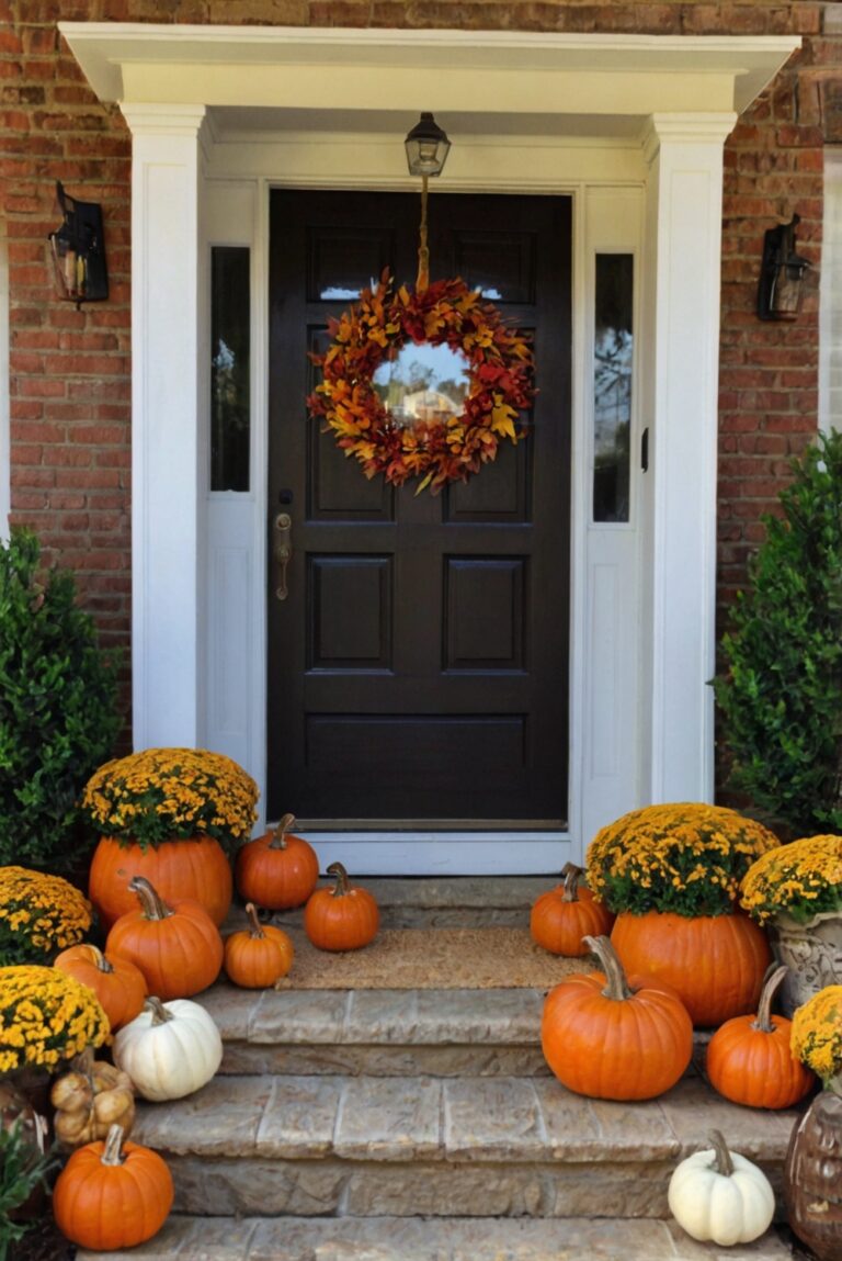 Pumpkin decorations, Autumn wreaths, Outdoor fall decor, Harvest garland, Front porch pumpkins